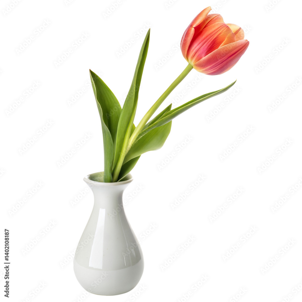 Single Orange Tulip in White Vase Single Orange Tulip in White Vase