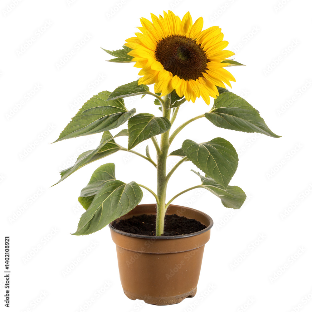 Obraz premium Single Sunflower in a Pot