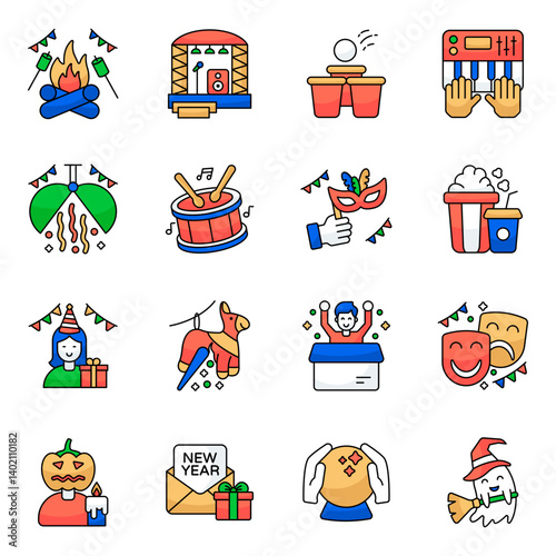 Pack of Birthday Party Flat Icon

