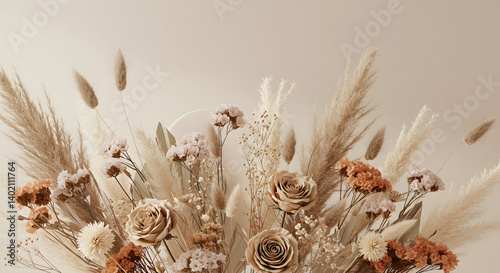 Minimalist Dried Flower Background with Neutral Tones