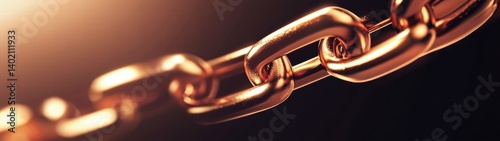 Close-up shot of a gleaming metallic chain links; a strong symbol of unity and connection.