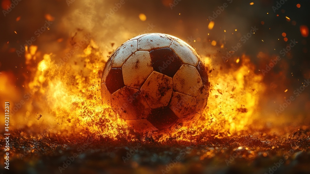 Fototapeta premium Soccer ball in flames