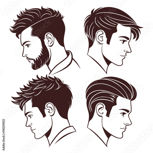 Vector illustration of a man's stylish haircuts vector – male grooming icons and barber clipart collection on a white background