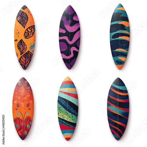 Different Colors of Beach Abstract Surfboard Collection, Vector Art