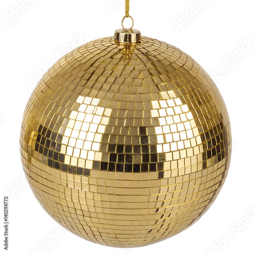 Golden Disco ball isolated on transparent background