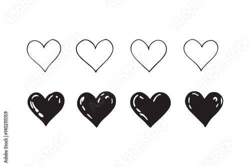 Set of 6 pec in two row  Bleeding Heart_ black line art on white background