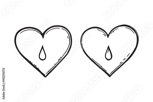 Set of 6 pec in two row  Bleeding Heart_ black line art on white background