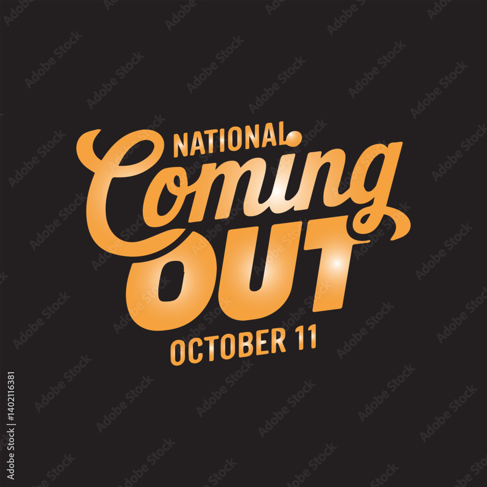 Obraz premium National Coming Out Day Typography Design,Coming Out Day Black and White Vector,Elegant Coming Out Day Text Illustration,National Coming Out Day Script Font Design,Minimalist Coming Out Day Banner Tem
