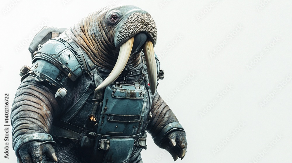 Walrus in futuristic armor, isolated on white. Walrus in futuristic armor, isolated on white.