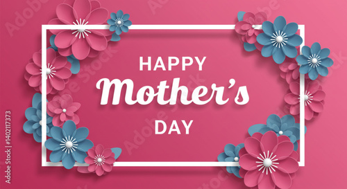 Elegant pink floral Mother’s day greeting with 3D paper-cut style
