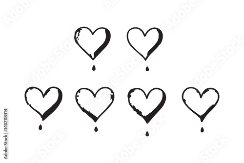 Set of 6 pec in two row  Bleeding Heart_ line art on white background