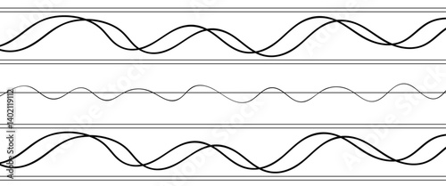 Abstract wave lines on white background. Set of many waves lines background. Abstract horizontal wavy curve lines background. 