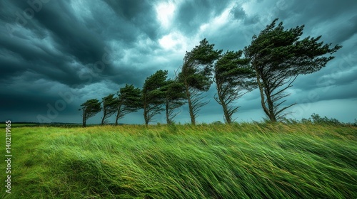 Stormy field with trees