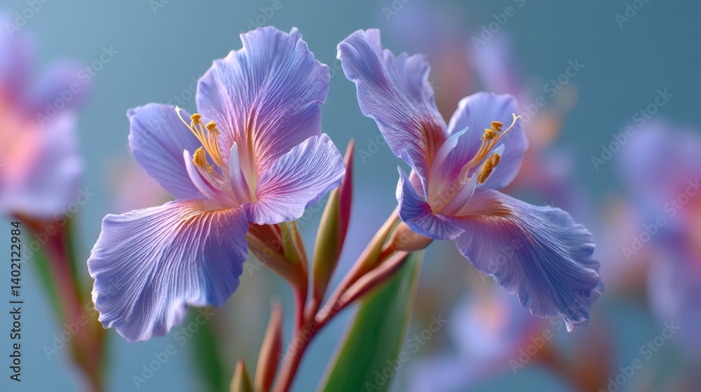 Fototapeta premium Two purple flowers with yellow tips