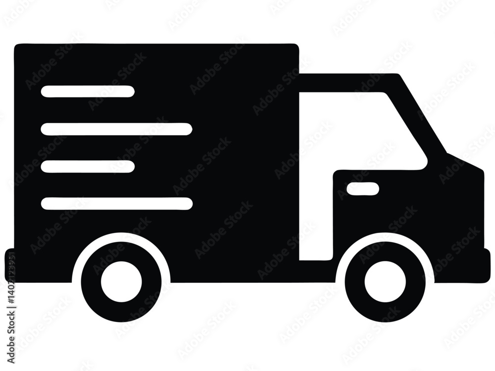Vector silhouette of delivery box truck from front and side. Silhouette of a delivery truck with speed lines and transparent background Vector silhouette of delivery box truck from front and side. Silhouette of a delivery truck with speed lines and transparent background