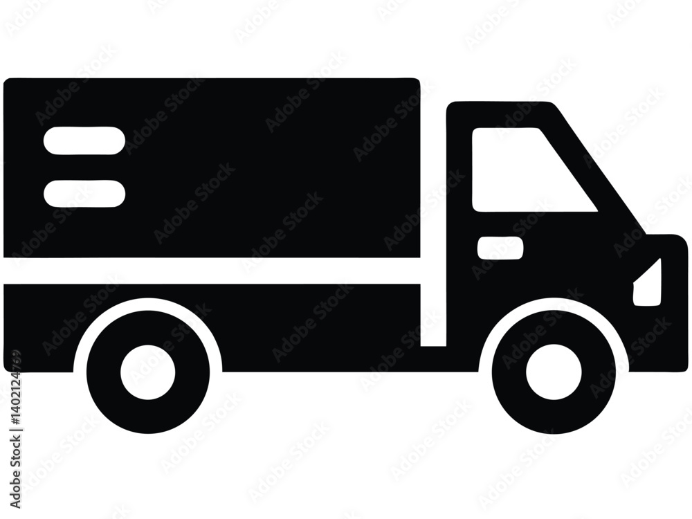 Vector silhouette of delivery box truck from front and side. Silhouette of a delivery truck with speed lines and transparent background Vector silhouette of delivery box truck from front and side. Silhouette of a delivery truck with speed lines and transparent background