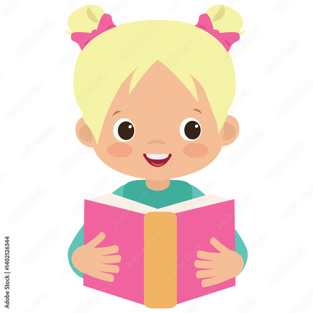 Cute little girl with a book vector cartoon illustration Cute little girl with a book vector cartoon illustration