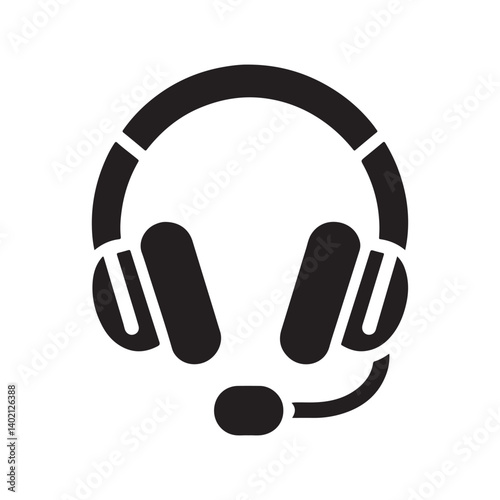Headphones earphones silhouette icon. Equipment for podcasting, vector learning, listening to music. black and white vector illustration. Flat vector collection isolated on white background
