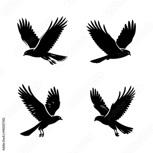 Northern Harrier Flying Silhouette Vector Set – Elegant Raptor Bird in Flight for Wildlife and Nature Designs