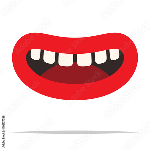 Cartoon funny mouth with teeth vector isolated illustration