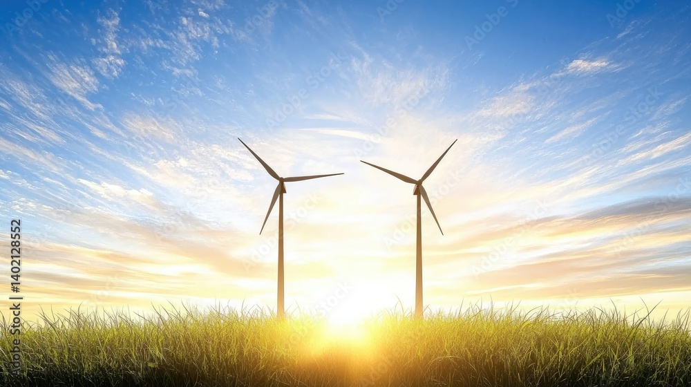 Obraz premium Wind Turbines Soaring Against a Colorful Sunrise Sky Landscape