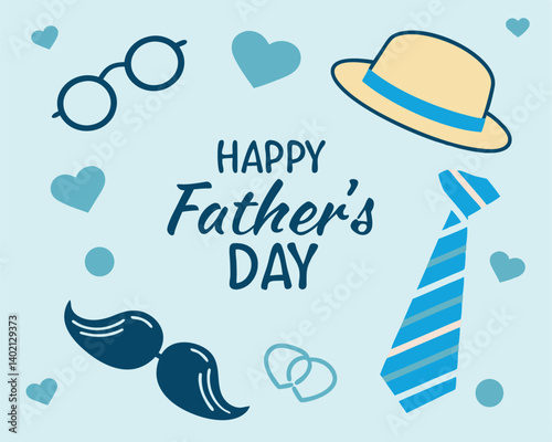 Cheerful Happy Father's Day Design with Hat, Tie, Glasses, and Bowtie