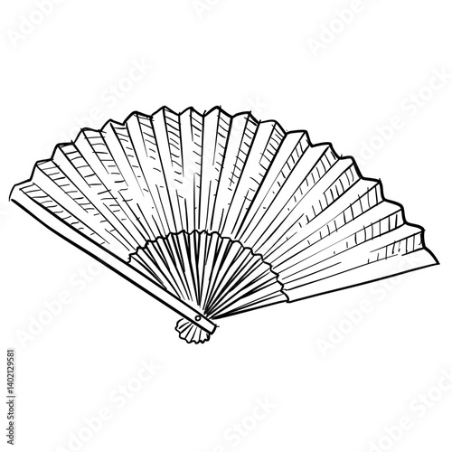 Japanese hand fan handdrawn illustration