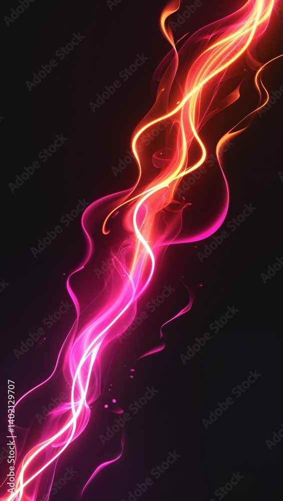 Neon Orange to Neon Pink fire trails glow on plain black background illustration design Neon Orange to Neon Pink fire trails glow on plain black background illustration design