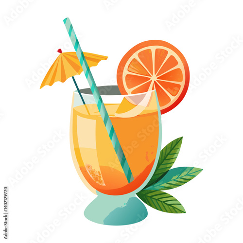 A watercolor painting of tropical fruit juice, isolated on a white background. Tropical fruit juice vector
