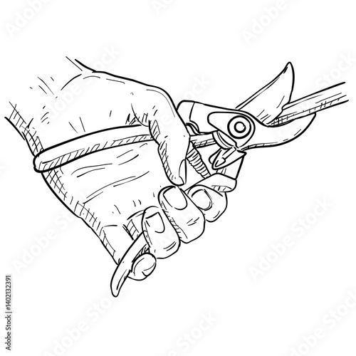 garden scissors handdrawn illustration