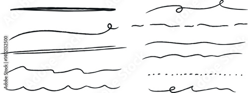 手描きの雑な下線、区切り線、飾りあしらい線ベクター