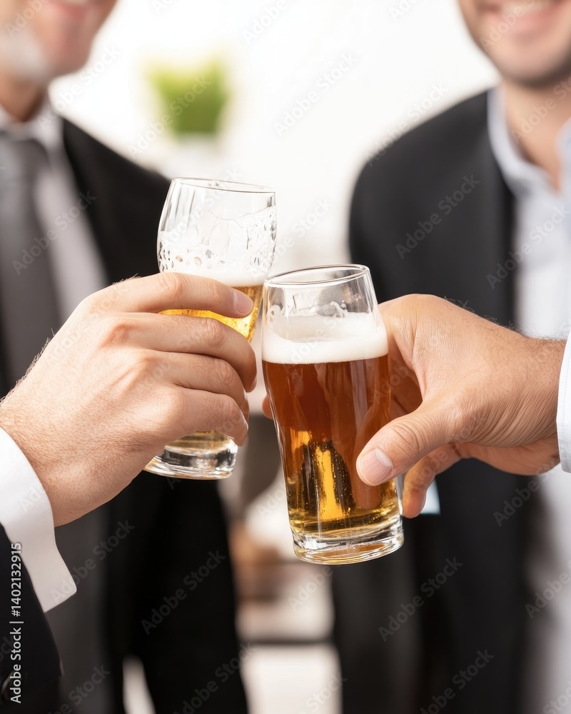 Cheers to Friendship and Celebration with Beer Glasses in Hands Cheers to Friendship and Celebration with Beer Glasses in Hands