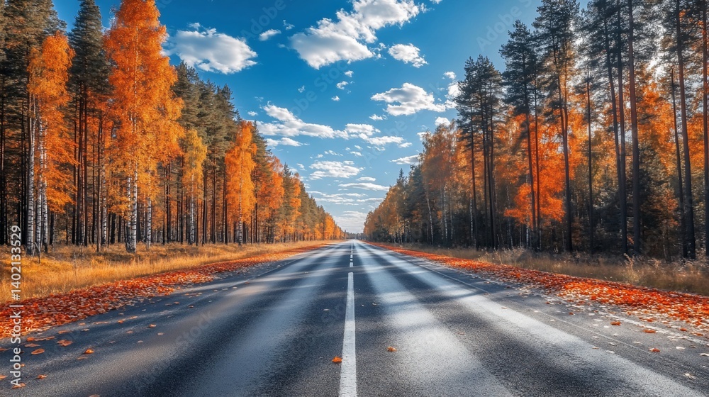 Fototapeta premium Scenic autumn road through vibrant forest