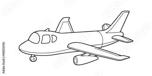 Black line doodle cute airplane, Coloring book for kids, plane vector
