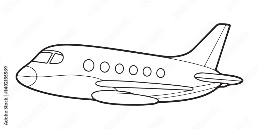 Obraz premium Black line doodle cute airplane, Coloring book for kids, plane vector