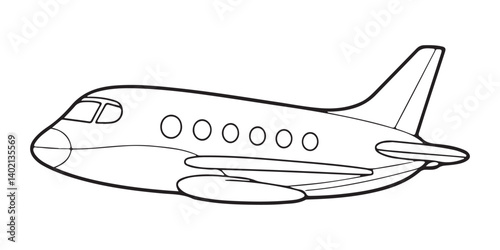 Black line doodle cute airplane, Coloring book for kids, plane vector