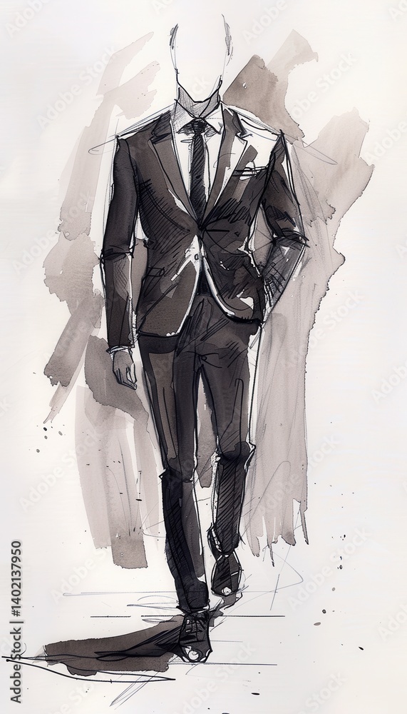 Minimalist Fashion Sketch of a Tailored Business Suit in Neutral Tones for Print and Design