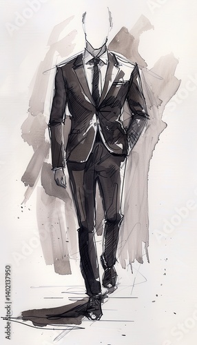 Obraz na płótnie Minimalist Fashion Sketch of a Tailored Business Suit in Neutral Tones for Print and Design w salonie
