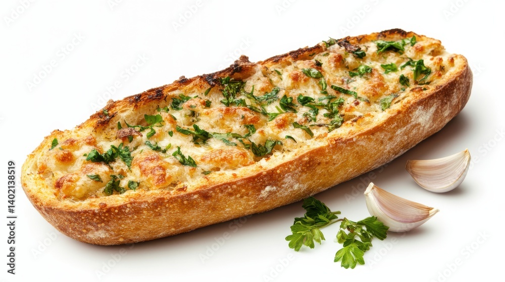 A loaf of bread with herbs, presented on a white background. A loaf of bread with herbs, presented on a white background.