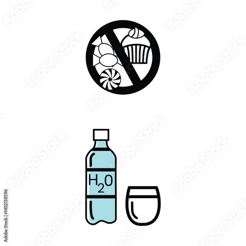 Web Set of Nutrition, Healthy food and Detox Diet Vector Icons. Contains such Icons as Metabolism, Caunt Calories, Palm oil free, Zero thans fat, Probiotics and more. Simple Outline icons collection.