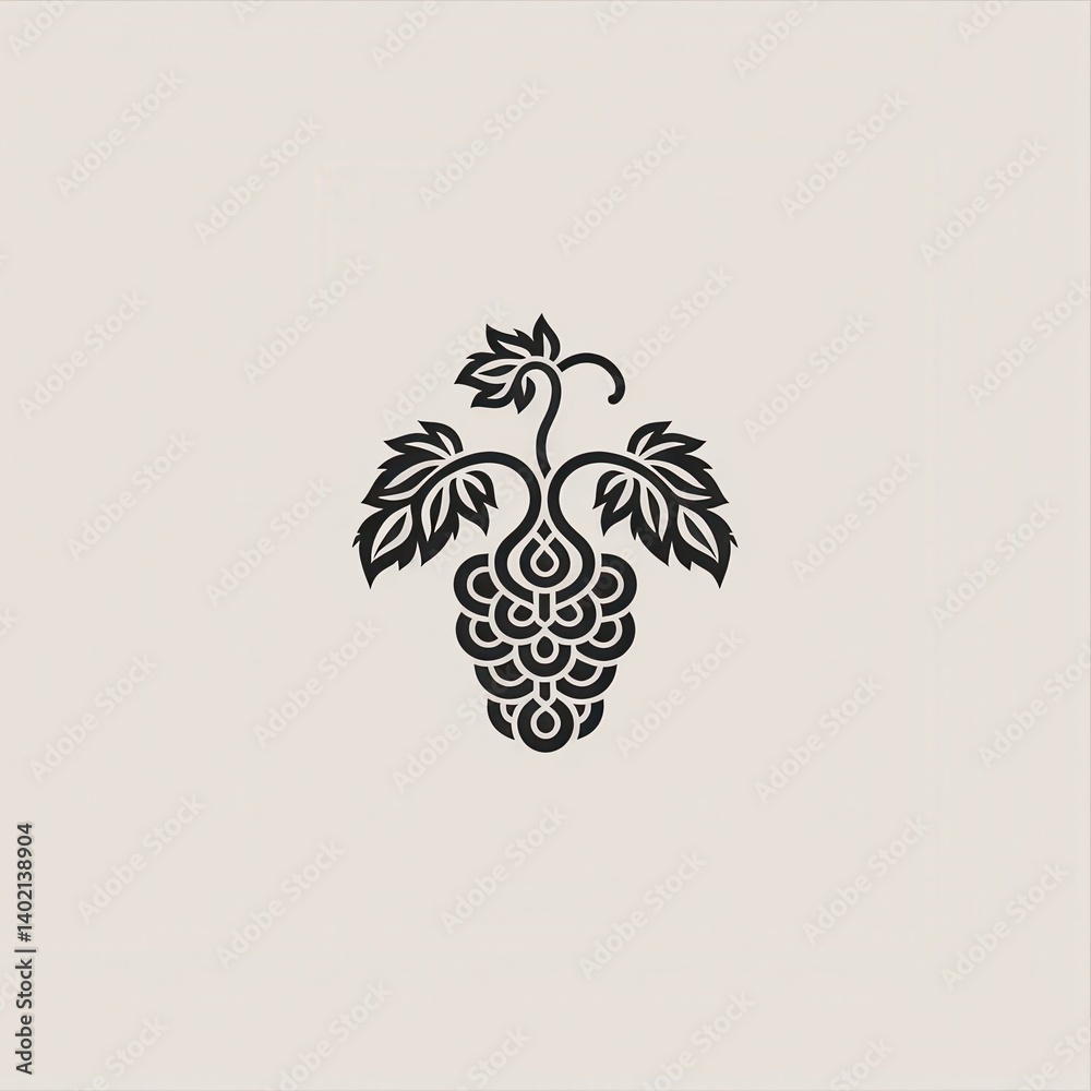 Elegant Wine Brand Logo Featuring Script Typography and Crest Style Grapevine Icon Design