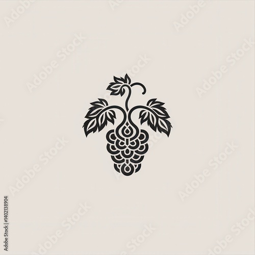 Elegant Wine Brand Logo Featuring Script Typography and Crest Style Grapevine Icon Design
