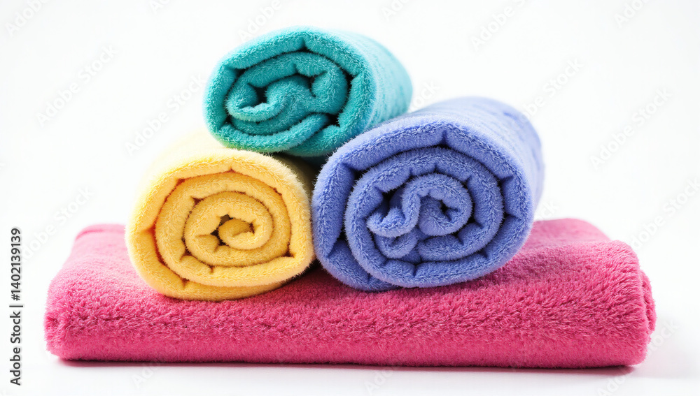Pile of Colorful Fluffy Towels, Freshly Washed, Plush Egyptian Cotton, Soft & Luxurious Bath, Face & Washcloths for Ultimate Cleanliness & Well-Being Pile of Colorful Fluffy Towels, Freshly Washed, Plush Egyptian Cotton, Soft & Luxurious Bath, Face & Washcloths for Ultimate Cleanliness & Well-Being