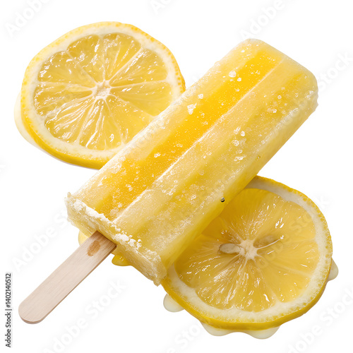 Lemon popsicle isolated on transparent background
