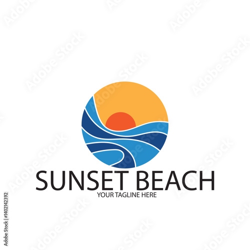 Free Download sunset beach ocean logo and vector template - GFXLoad
