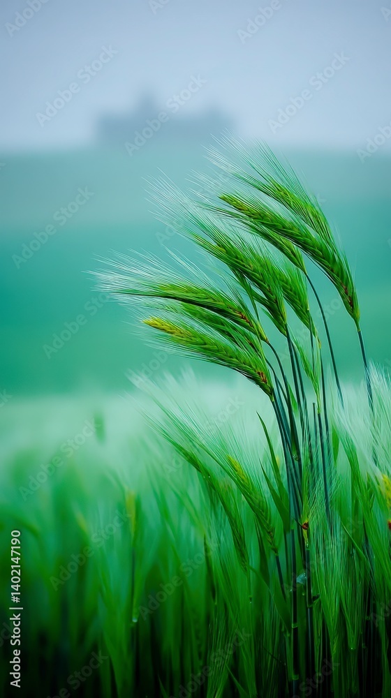 Obraz premium Serene Green Barley Field Cinematic Nature Landscape