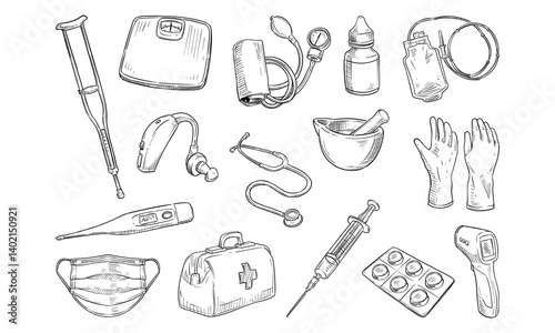 medical equipment handdrawn collection