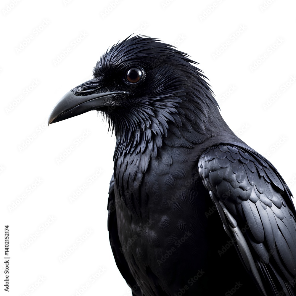 Majestic Black Bird with Glossy Feathers and Intense Gaze