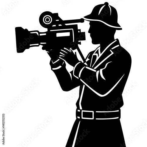 Professional Cameraman Silhouette Vector | Videographer Holding Camera Clipart | Film Crew Operator Silhouette PNG | DSLR Movie Recording Icon for Video Production & Editing Projects