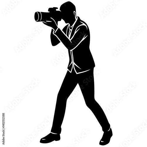 Full Body Photographer Silhouette Vector | DSLR Camera Operator